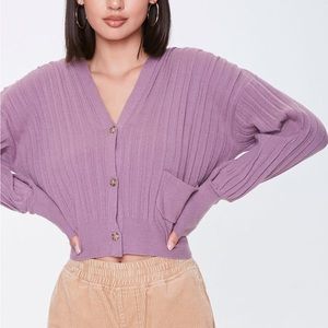 Forever 21 purple ribbed cropped cardigan, size S